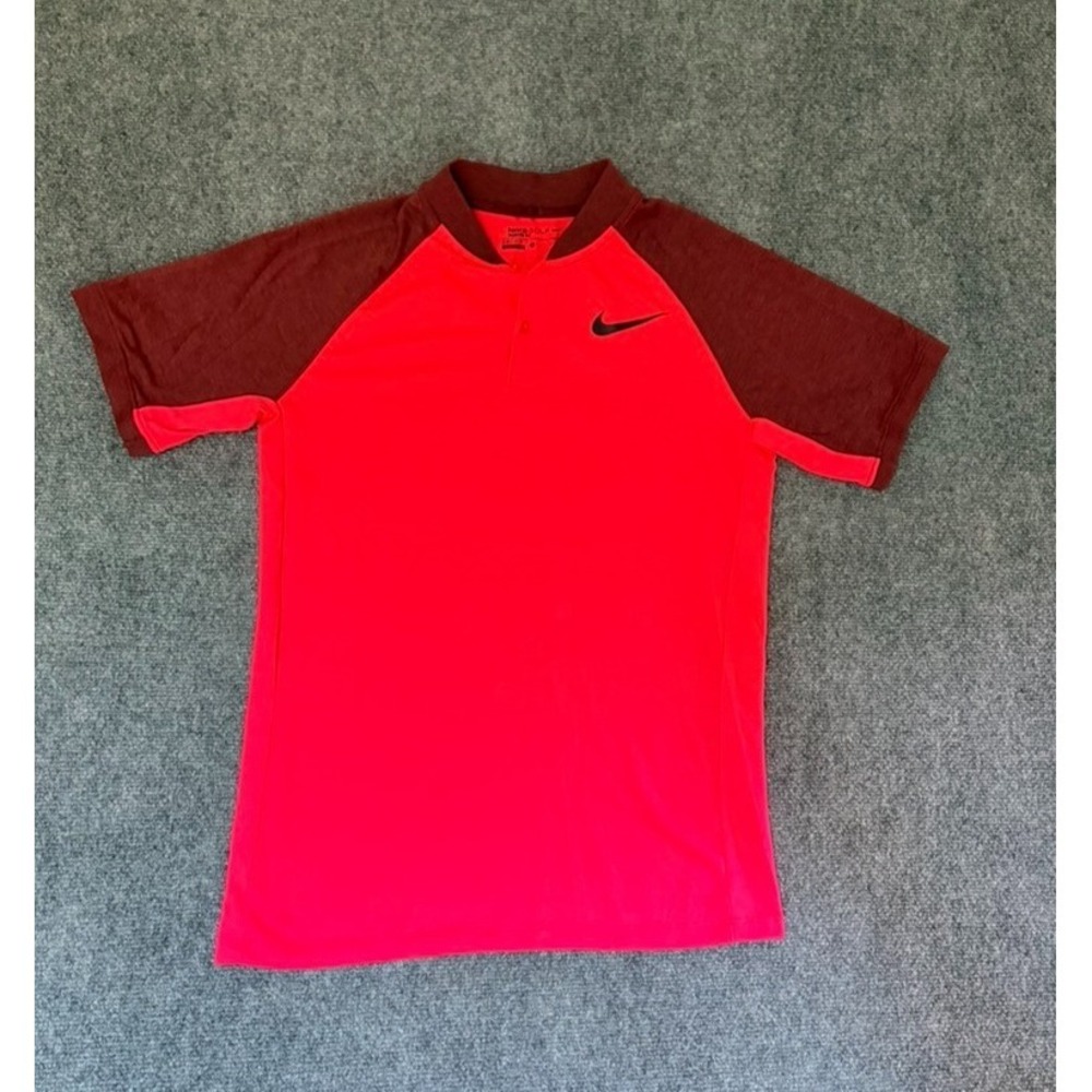 Nike Golf Mens Dri-fit Blade Collar Shirt Red Maroon Raglan Short Sleeve Small